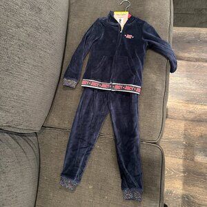 Juicy Couture - Girls Blue Velour tracksuit with glitter trim